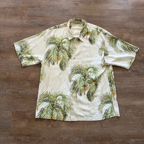 Tommy Bahama Other - Tommy Bahama 100% Silk Hawaiian Shirt | Palm Print | Cream | Size XL